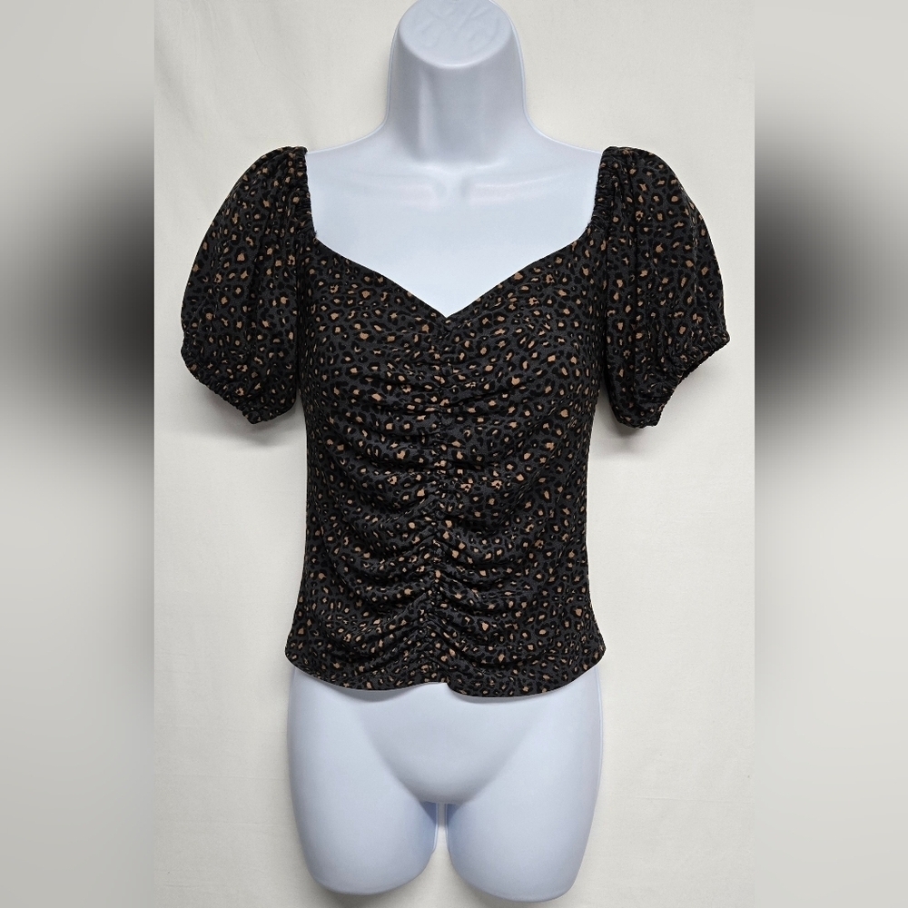 Express One Eleven XS Ruched Cropped Top Stretch Animal Print
